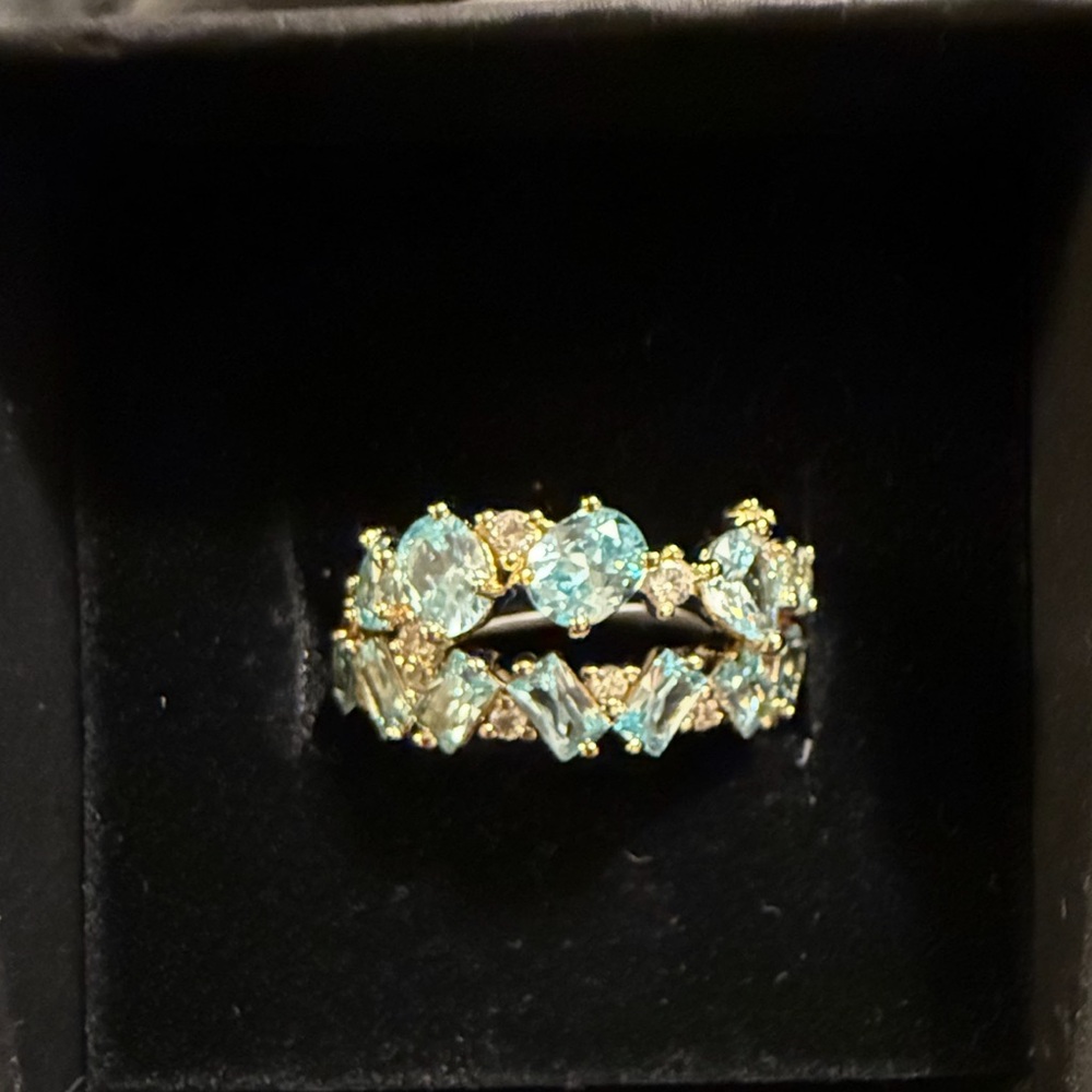 Bomb Party March 2025 All The Answers Aquamarine on Gold - 2 bands NEW size 8